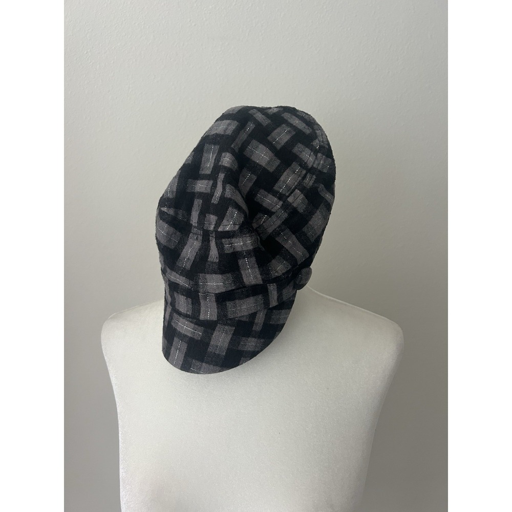 Vintage Plaid Grey Black Newsboy Cap Y2K Grunge Indie Sleaze